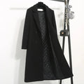 Women's Winter Classic Black Woolen Mid-Length Woolen Blend Overcoat