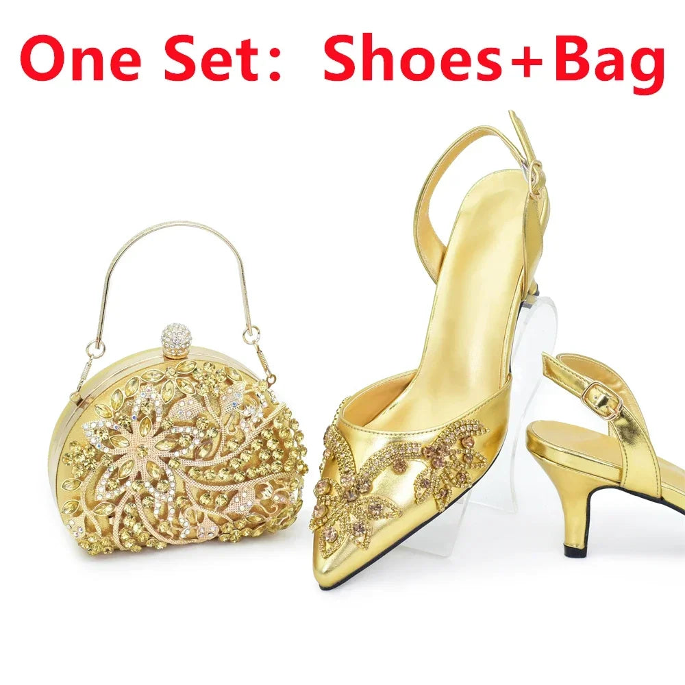 Italian Women's Shoes and Bag Set Comfortable for Party and Weddings