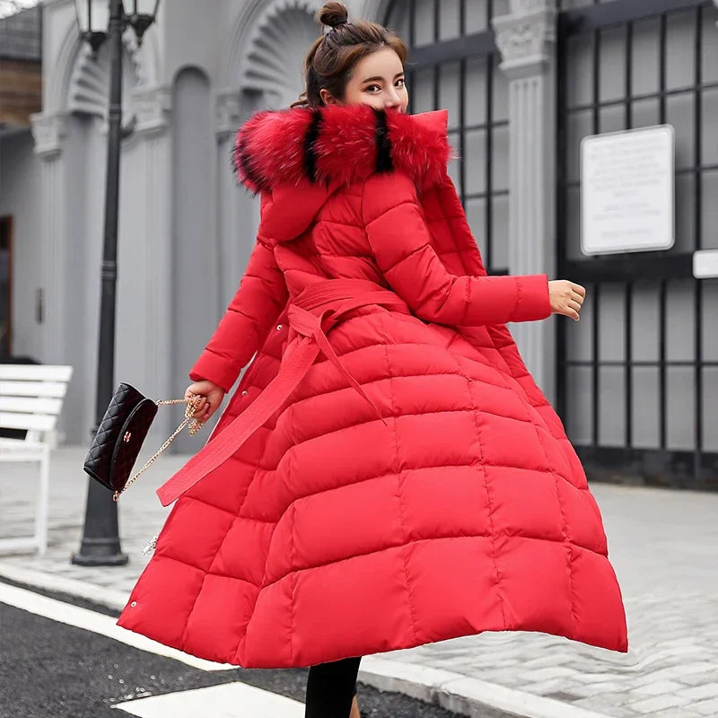 Women's Fashionable Comfortable Bow Belt Fox Fur Collar Coat
