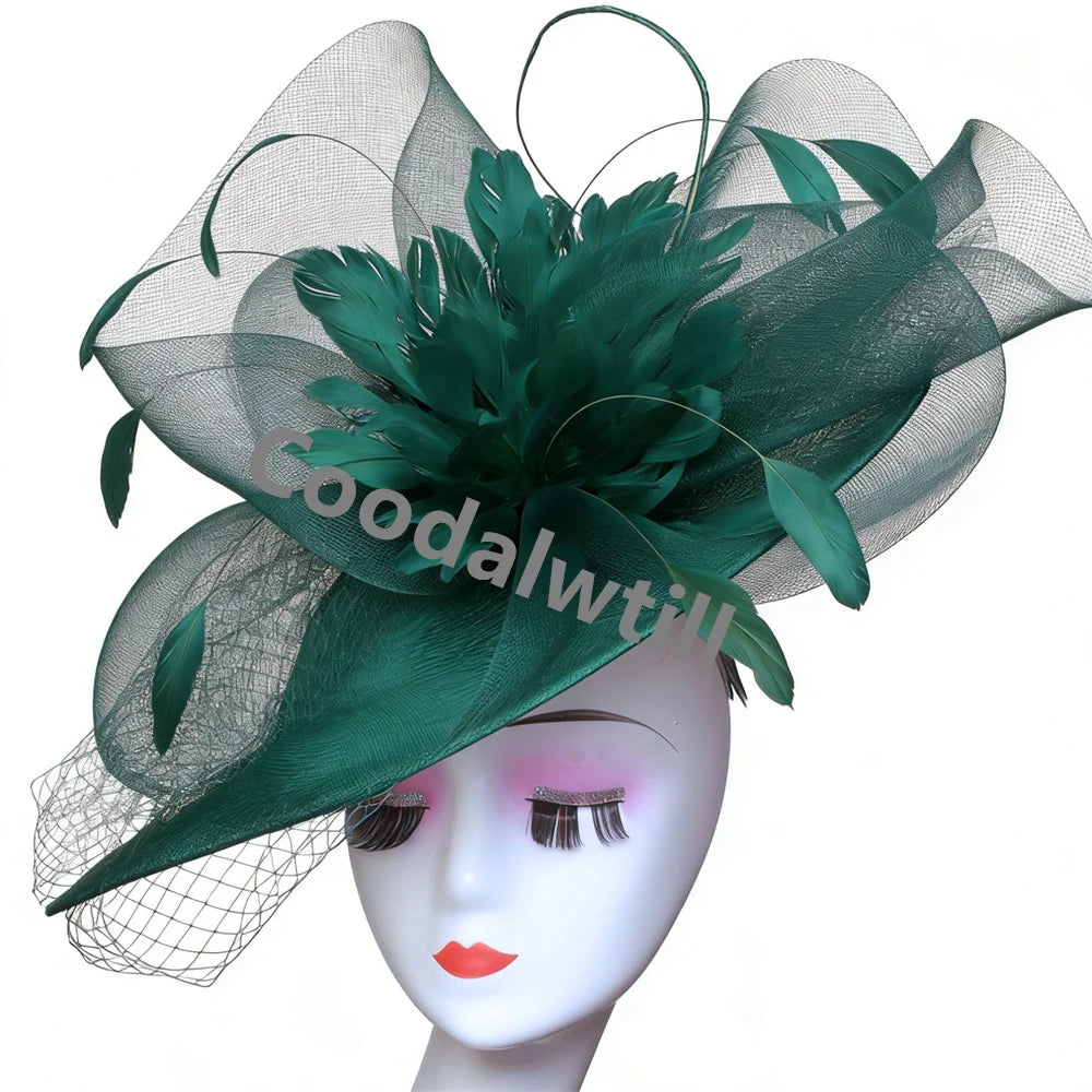 Ladies Veils Feather Hair Pillbox Fascinator Hat Women Elegant Church Derby Big Headpiece Ladies Race Party Chapeau Cap Party
