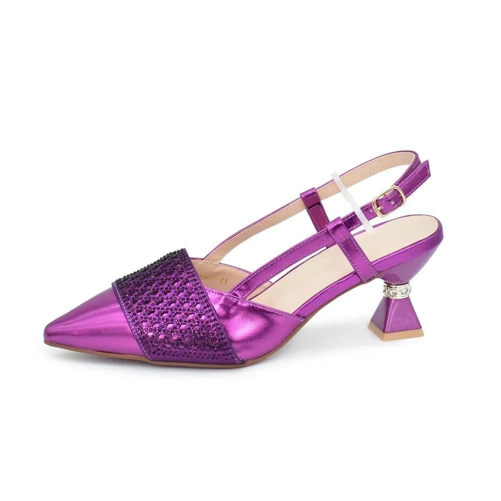 Matching Italian Shoe and Bag Decorated with Rhinestone for Women