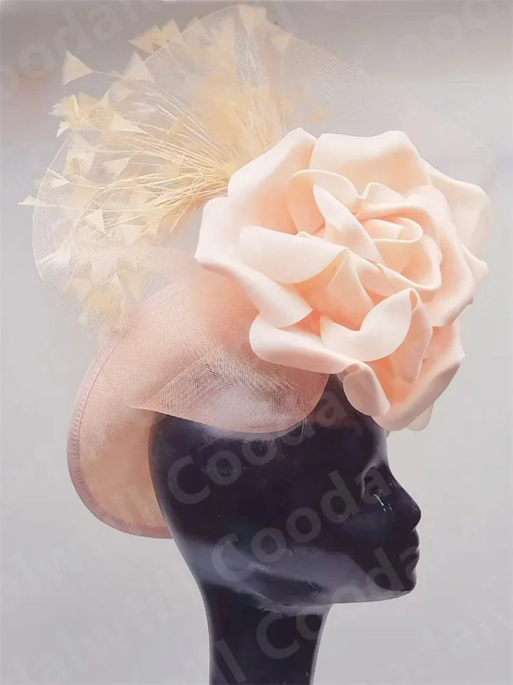 Big Flower Wedding Fascinator Hat Women Formal Party Tea Headpiece Ladies Cocktail Church Chapeau Cap Headband Woman Millinery