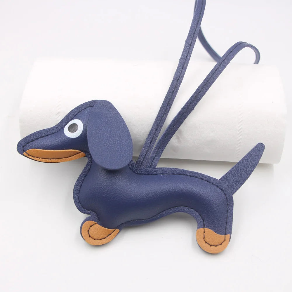 PU Leather Car Dachshund Dog Keychain Fashion Dog Keychains For Women Bag Pendant Jewelry Trinket Key Ring Key Holder Gift