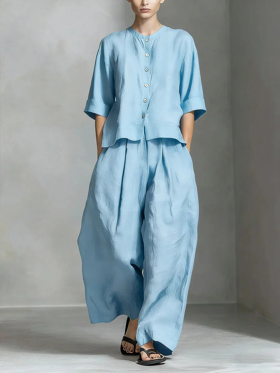 Women's Solid Colour Trouser Set | Elegant Loose 2-Piece Summer Suit | HotTrendyPicks