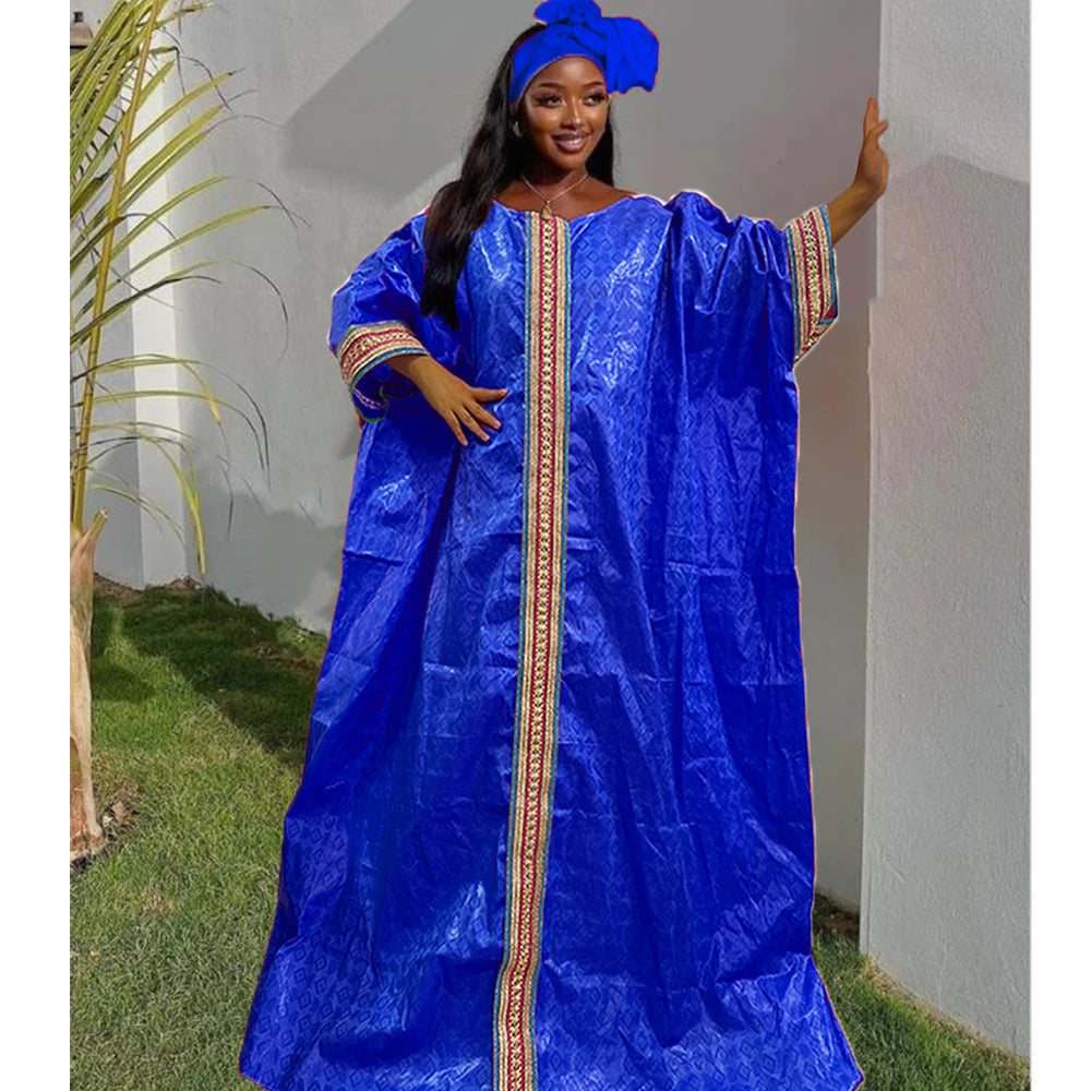 Unique African Traditional Brocade Basin Dashiki With Lace Trim Ribbon Wedding Dress Origianl Nigeria Bazin Rich Boubou Robe