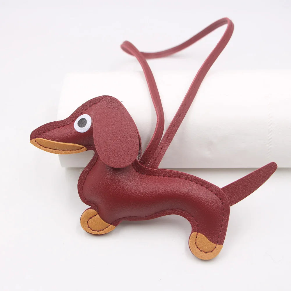 PU Leather Car Dachshund Dog Keychain Fashion Dog Keychains For Women Bag Pendant Jewelry Trinket Key Ring Key Holder Gift