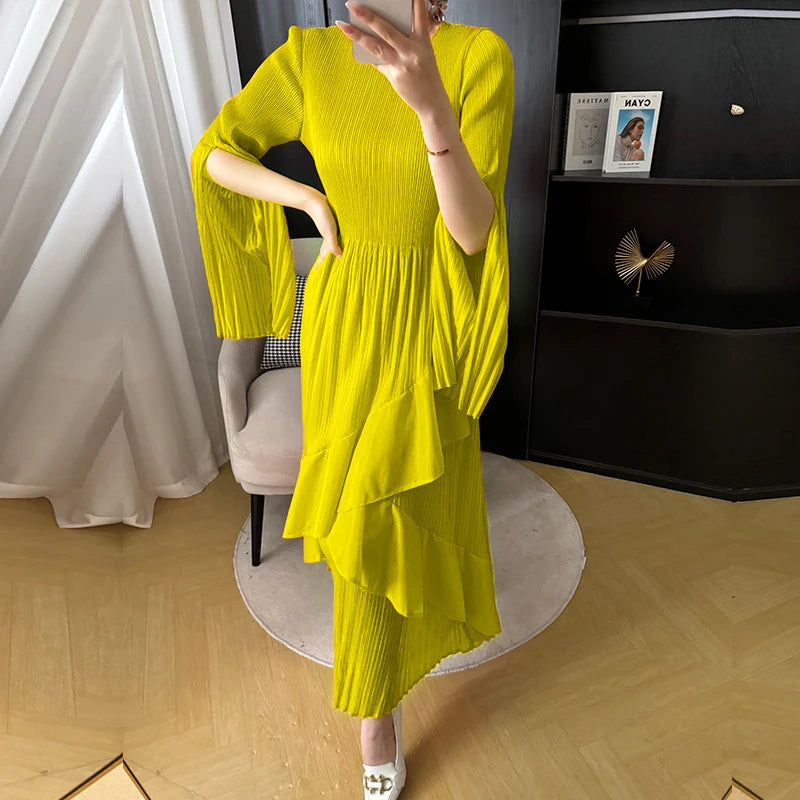 Women's Ruffled Solid Color Plus Size Long Dress