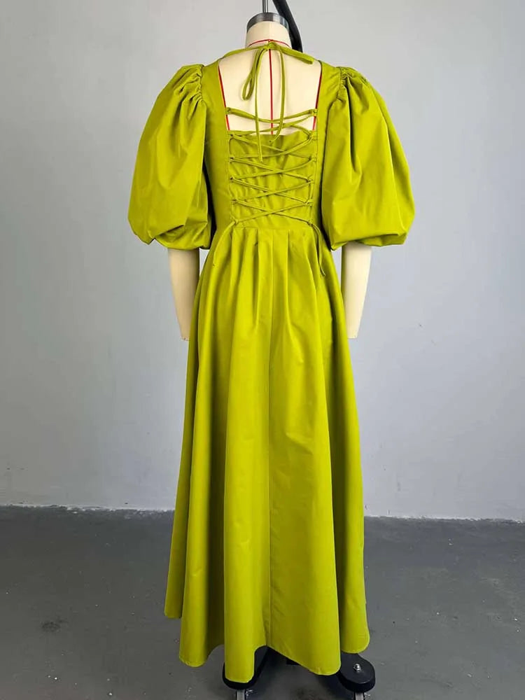 Women Ruched Dresses with Sleeves Spring High Waist Elegant Slash Neck Long Dress Sexy Green Dress Wholesale Dropshipping