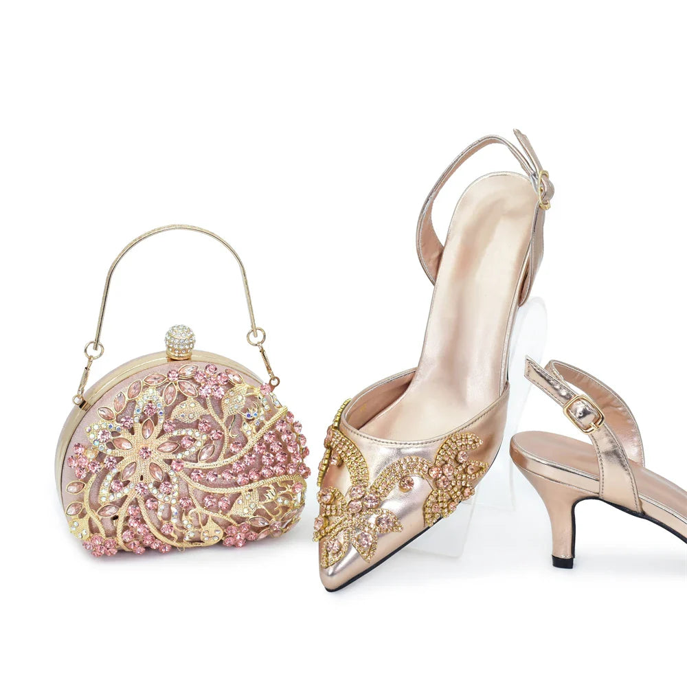 Italian Women's Shoes and Bag Set Comfortable for Party and Weddings