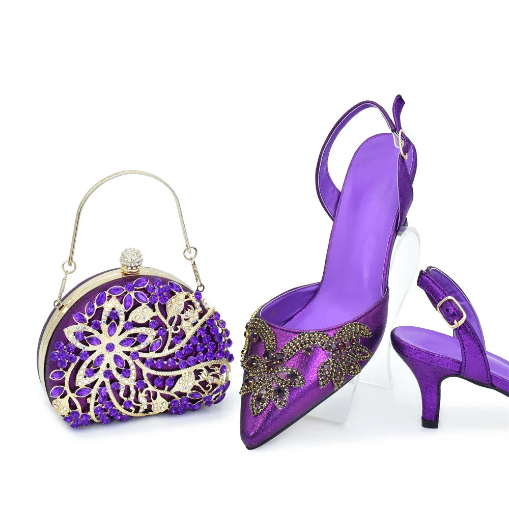 Italian Women's Shoes and Bag Set Comfortable for Party and Weddings