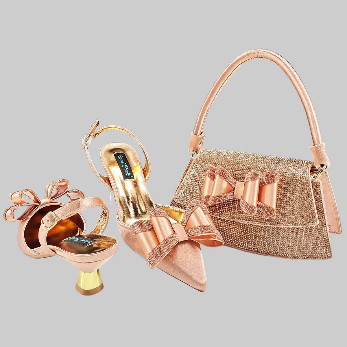 women's shoes and bag rhinestone butterfly decoration elegant pointed toe for wedding and Party