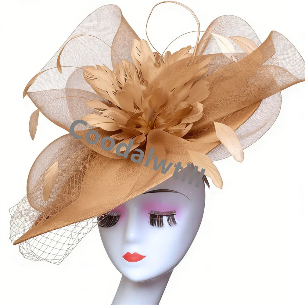 Ladies Veils Feather Hair Pillbox Fascinator Hat Women Elegant Church Derby Big Headpiece Ladies Race Party Chapeau Cap Party