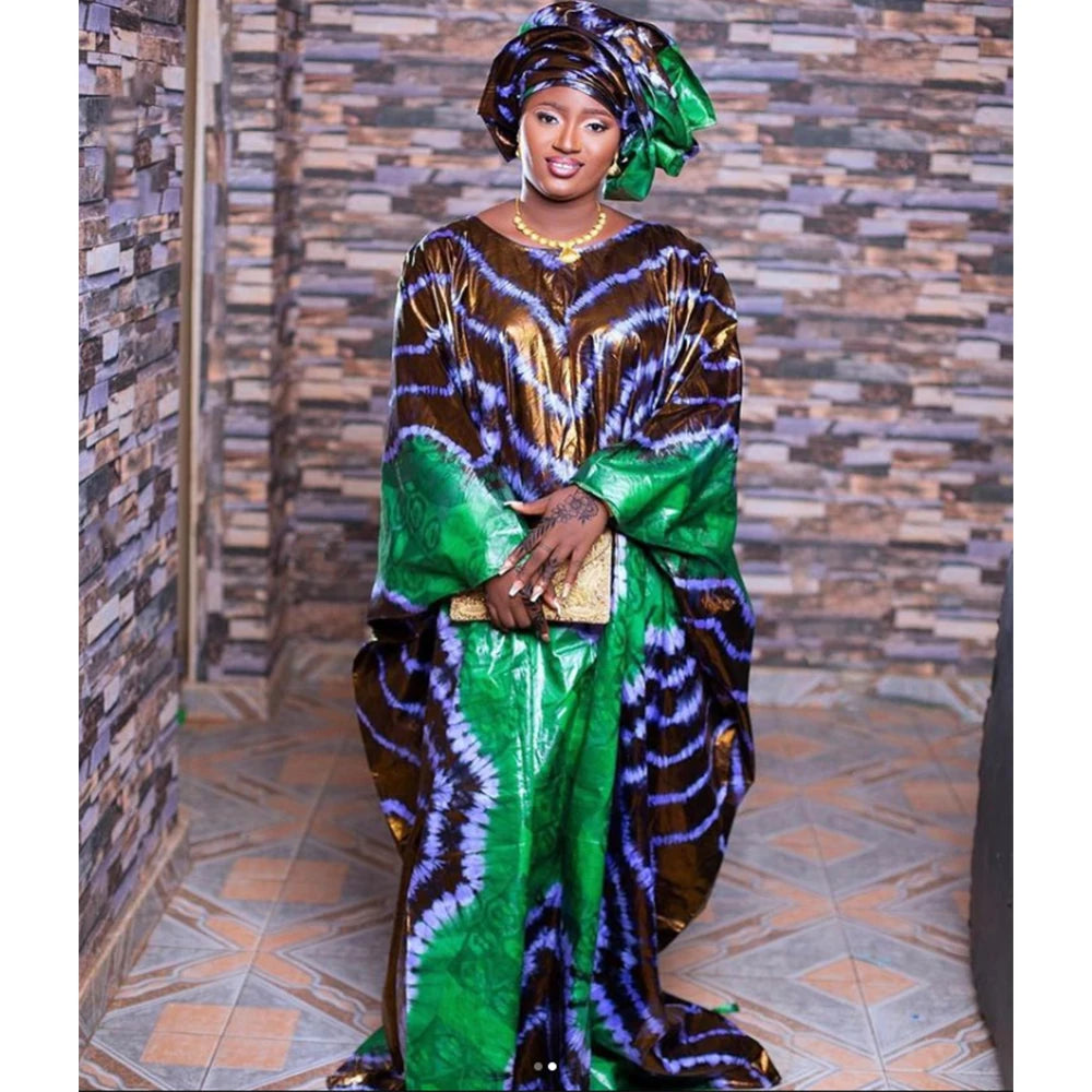 Printed Bazin Riche Long Dresses For Women Ankara Party Clothing Dashiki Robe Boubou Long Dress