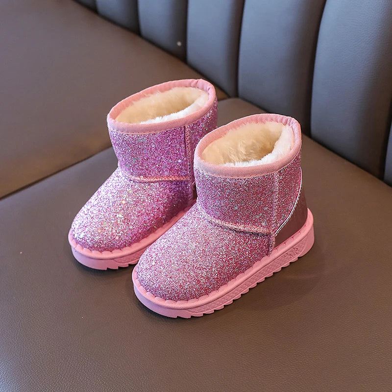 Children's Warm Winter Snow Boots Anti-Slip Soft Microfiber Slip-On Shinny Sport Shoes for Girls And Boys Sizes 25-36