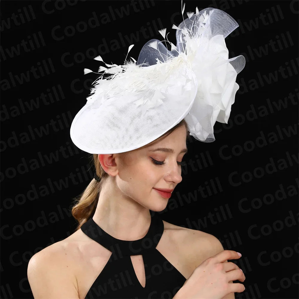 Big Flower Wedding Fascinator Hat Women Formal Party Tea Headpiece Ladies Cocktail Church Chapeau Cap Headband Woman Millinery