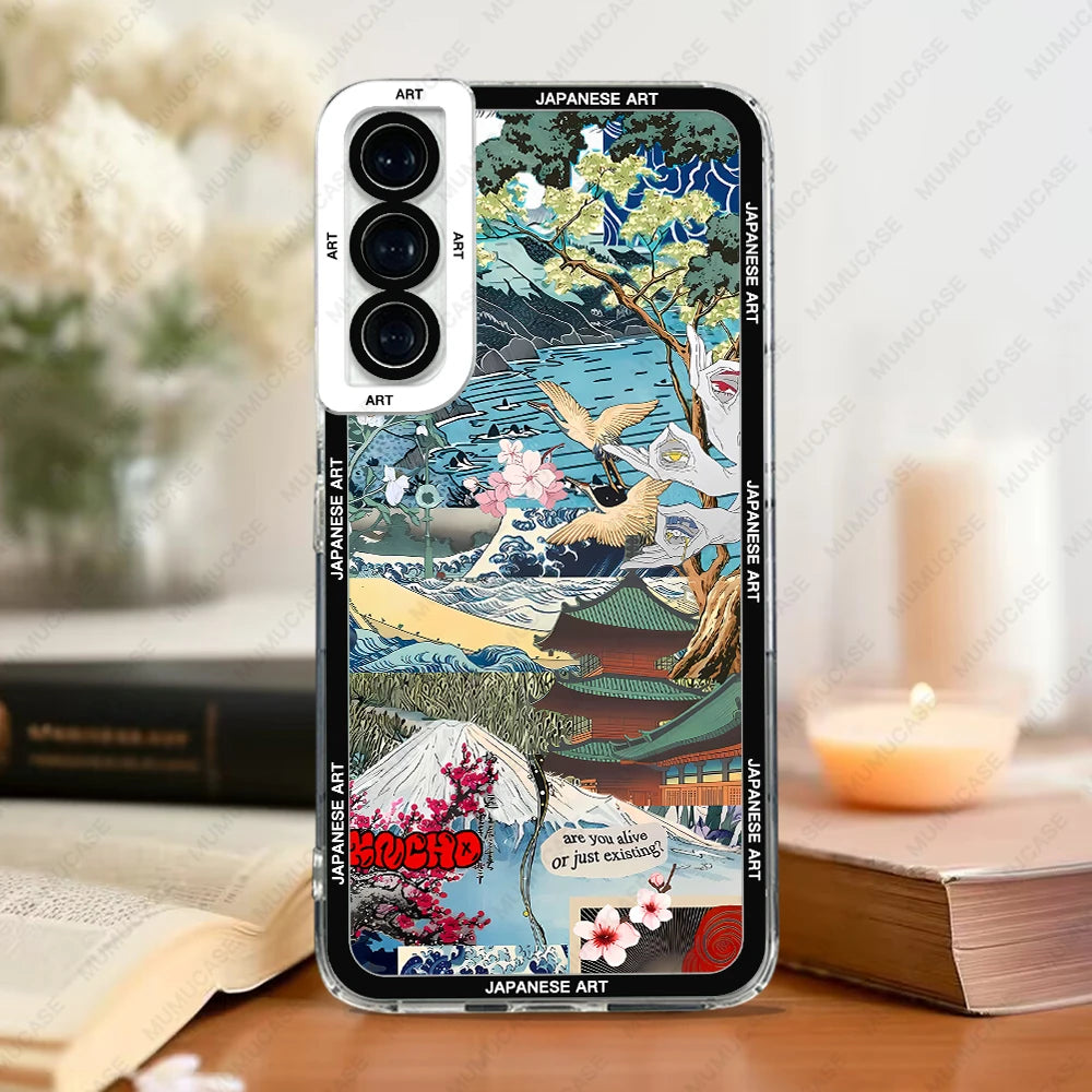 Phone Case For Samsung Galaxy S20 S21 S22 S23 S24 FE Plus Ultra A54 A53 A52 A34 5G TPU Soft Cover Japanese Art Stickers