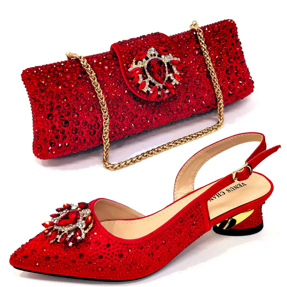 Elegant Women's Low Heels Italian Shoes And Bag Set
