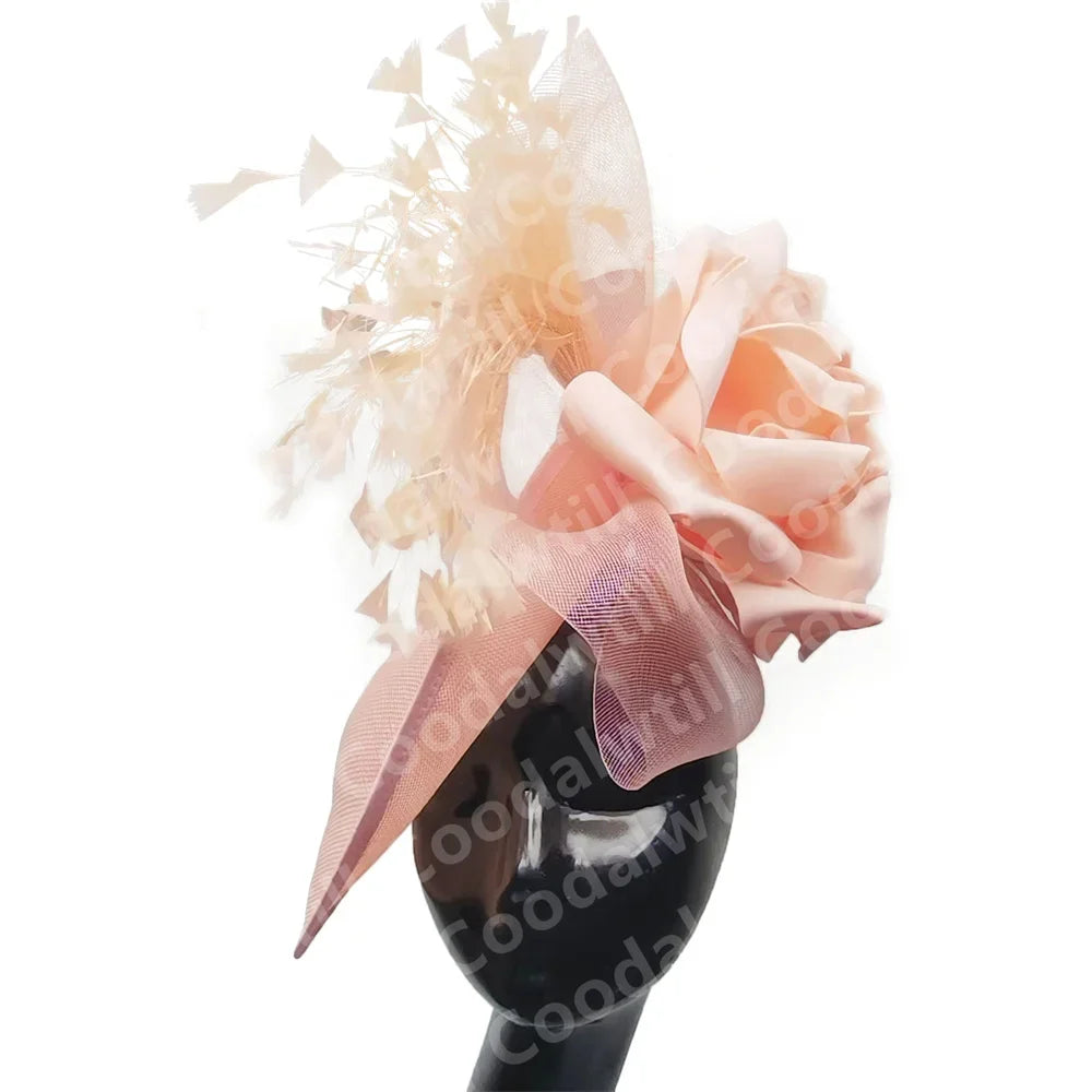 Big Flower Wedding Fascinator Hat Women Formal Party Tea Headpiece Ladies Cocktail Church Chapeau Cap Headband Woman Millinery