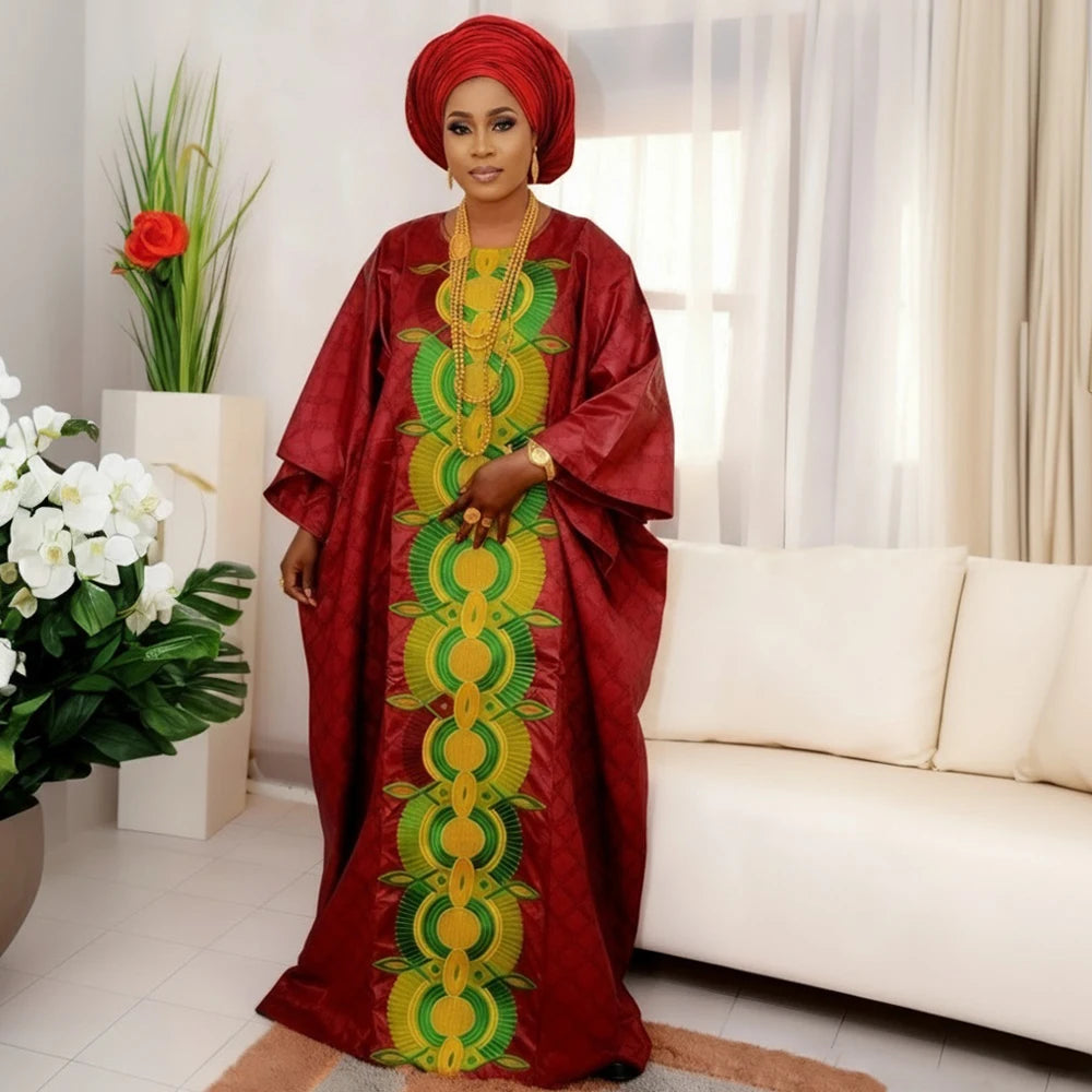 Plus Size Luxury Boubou Gown | Bazin Riche Embroidery African Wedding Dress | Women