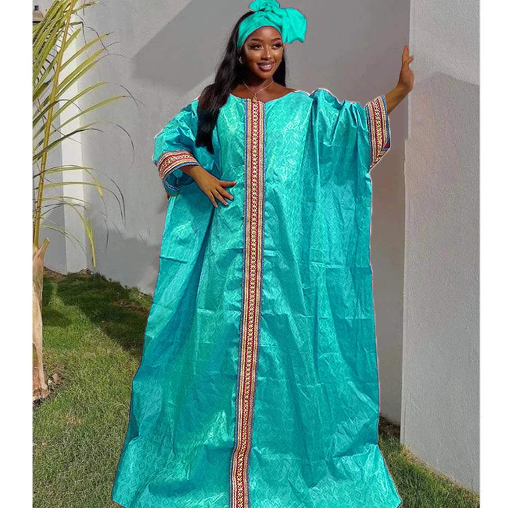 Unique African Traditional Brocade Basin Dashiki With Lace Trim Ribbon Wedding Dress Origianl Nigeria Bazin Rich Boubou Robe