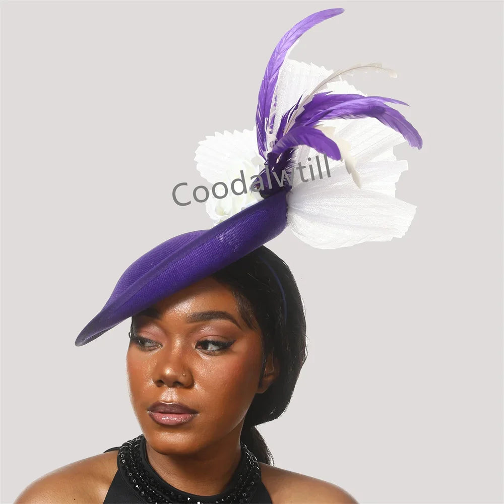 Navy Mesh Fascinator Wedding Women Hat Ladies Royal Ascot Headpiece For Festival Party Pillbox Cap Flower Headwear Church Event