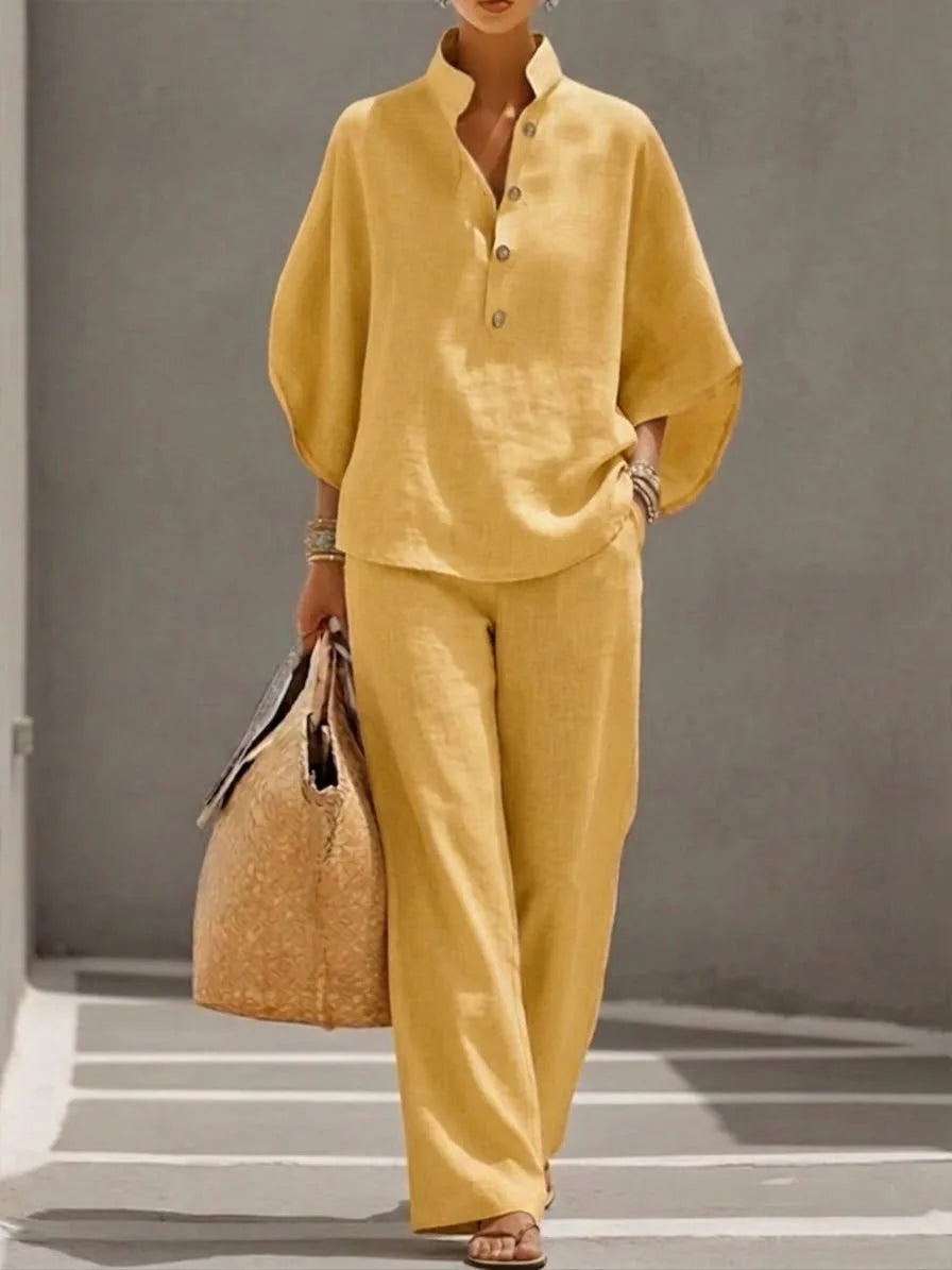 Women's Button Cardigan Shirt Set | Loose Casual Versatile 2-Piece | HotTrendyPicks