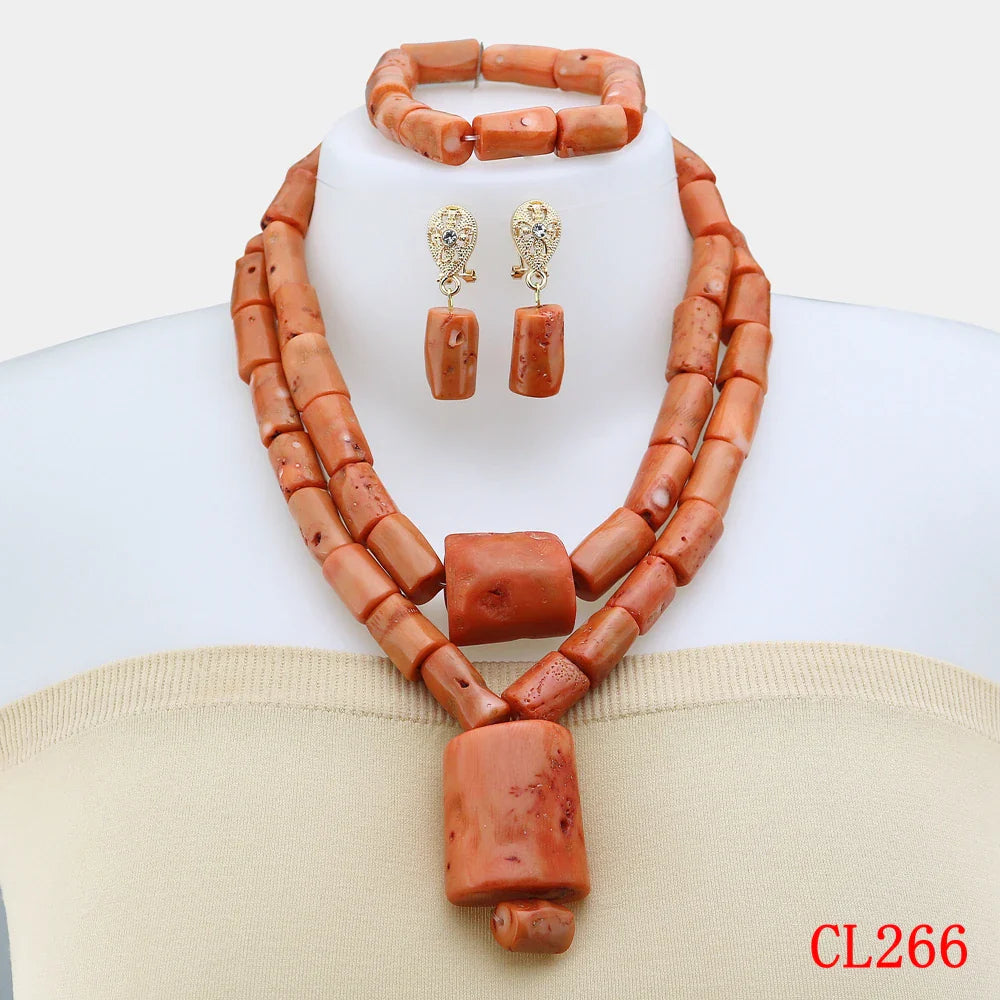 Fashion African Jewelry Set Nigerian Wedding Orange Coral Jewelry Set for Bride