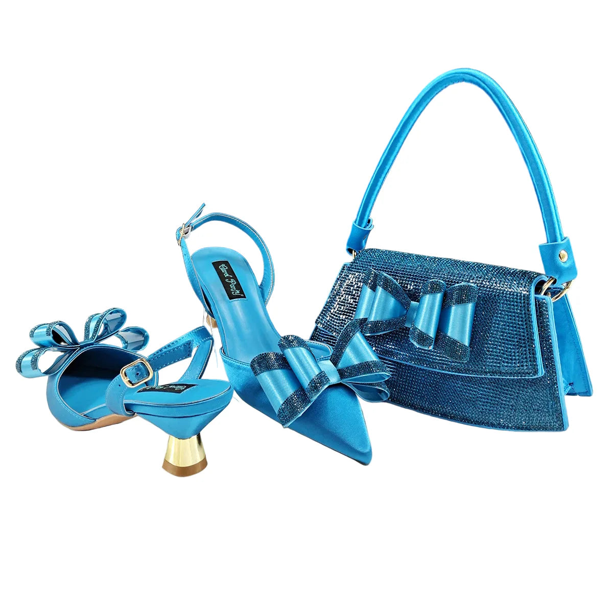 women's shoes and bag rhinestone butterfly decoration elegant pointed toe for wedding and Party