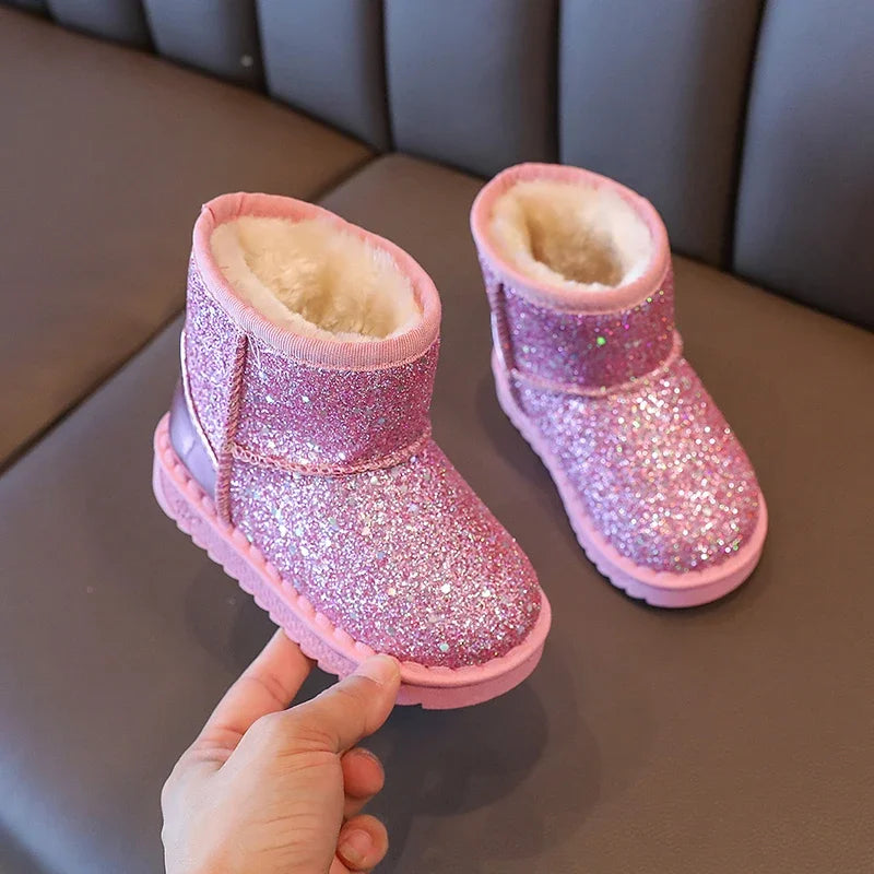 Children's Warm Winter Snow Boots Anti-Slip Soft Microfiber Slip-On Shinny Sport Shoes for Girls And Boys Sizes 25-36