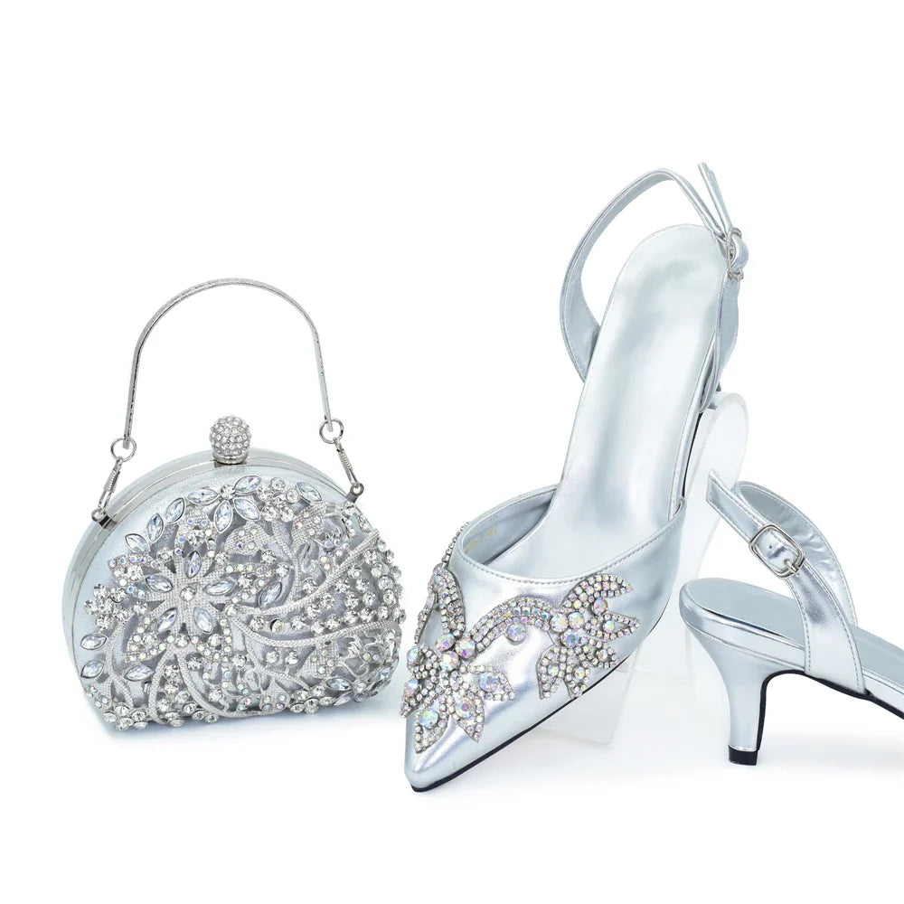 Italian Women's Shoes and Bag Set Comfortable for Party and Weddings