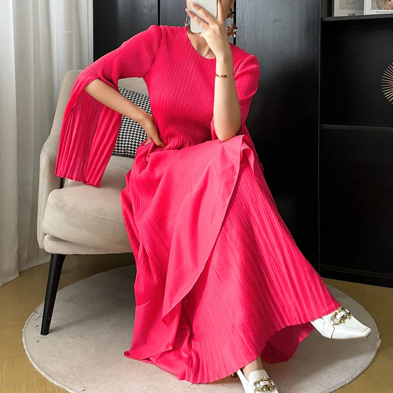Women's Ruffled Solid Color Plus Size Long Dress