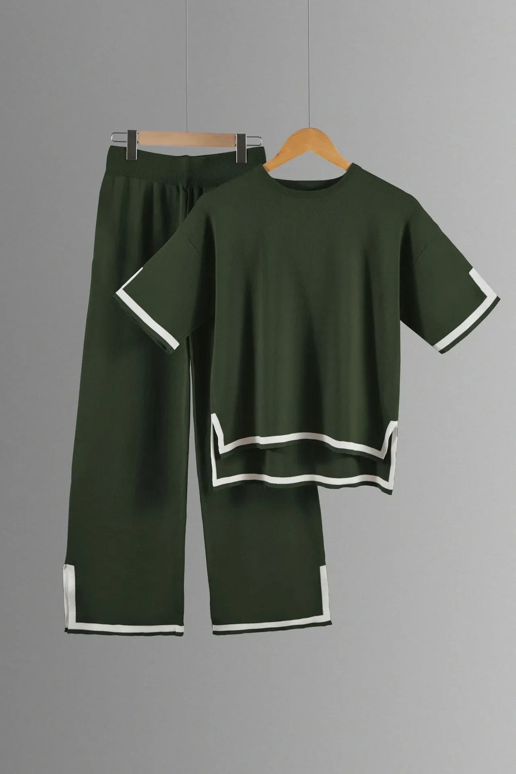 Two-piece Summer New Knitted Elegant Trousers Suit Short-sleeved Pullover Wide-leg Pants Casual Home Two-piece Women's Set