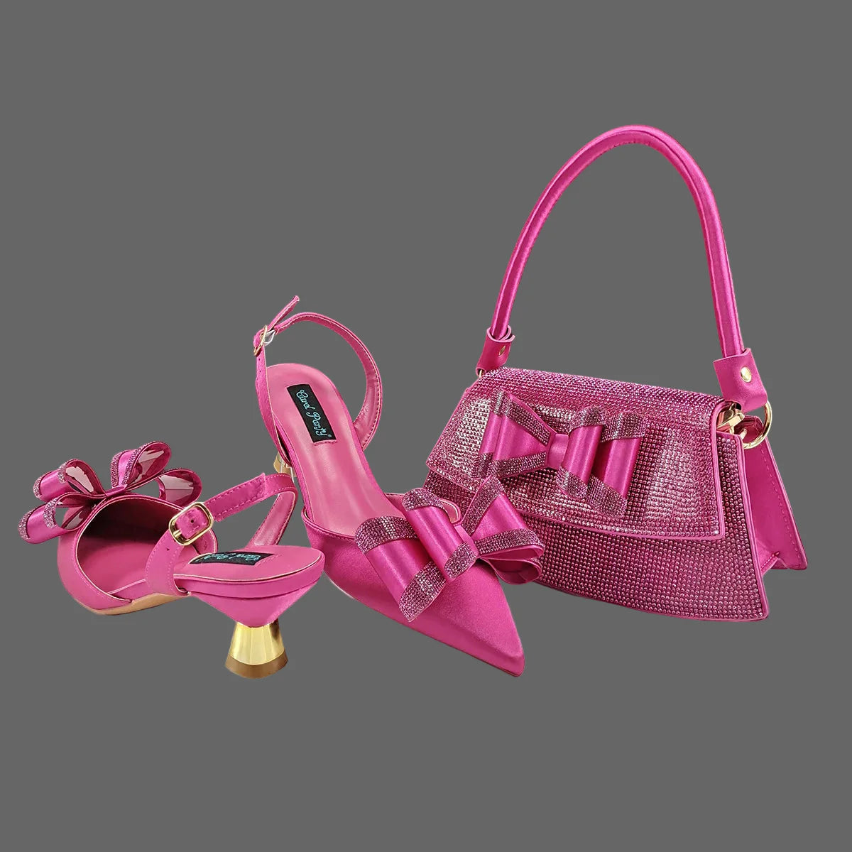 women's shoes and bag rhinestone butterfly decoration elegant pointed toe for wedding and Party