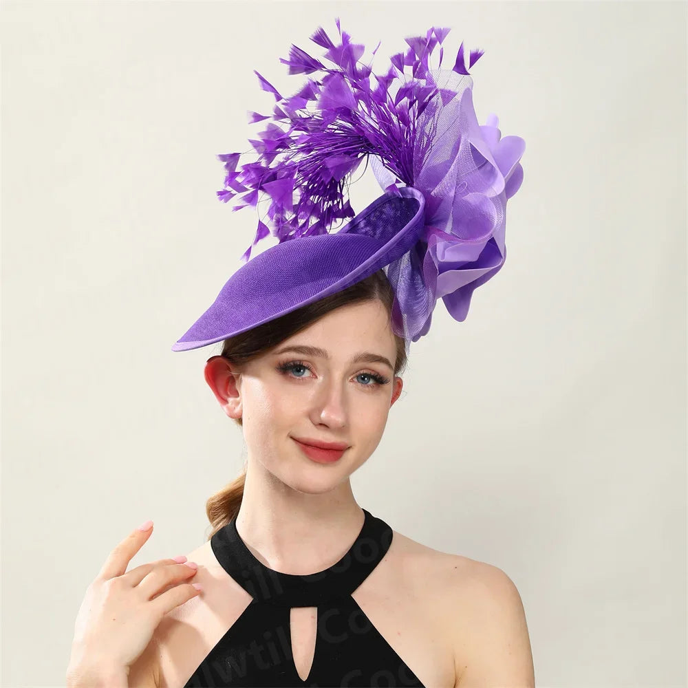 Big Flower Wedding Fascinator Hat Women Formal Party Tea Headpiece Ladies Cocktail Church Chapeau Cap Headband Woman Millinery