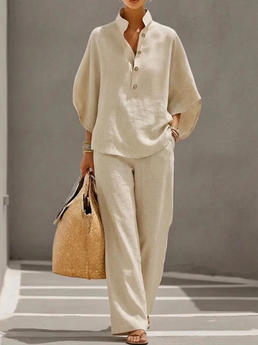 Women's Button Cardigan Shirt Set | Loose Casual Versatile 2-Piece | HotTrendyPicks