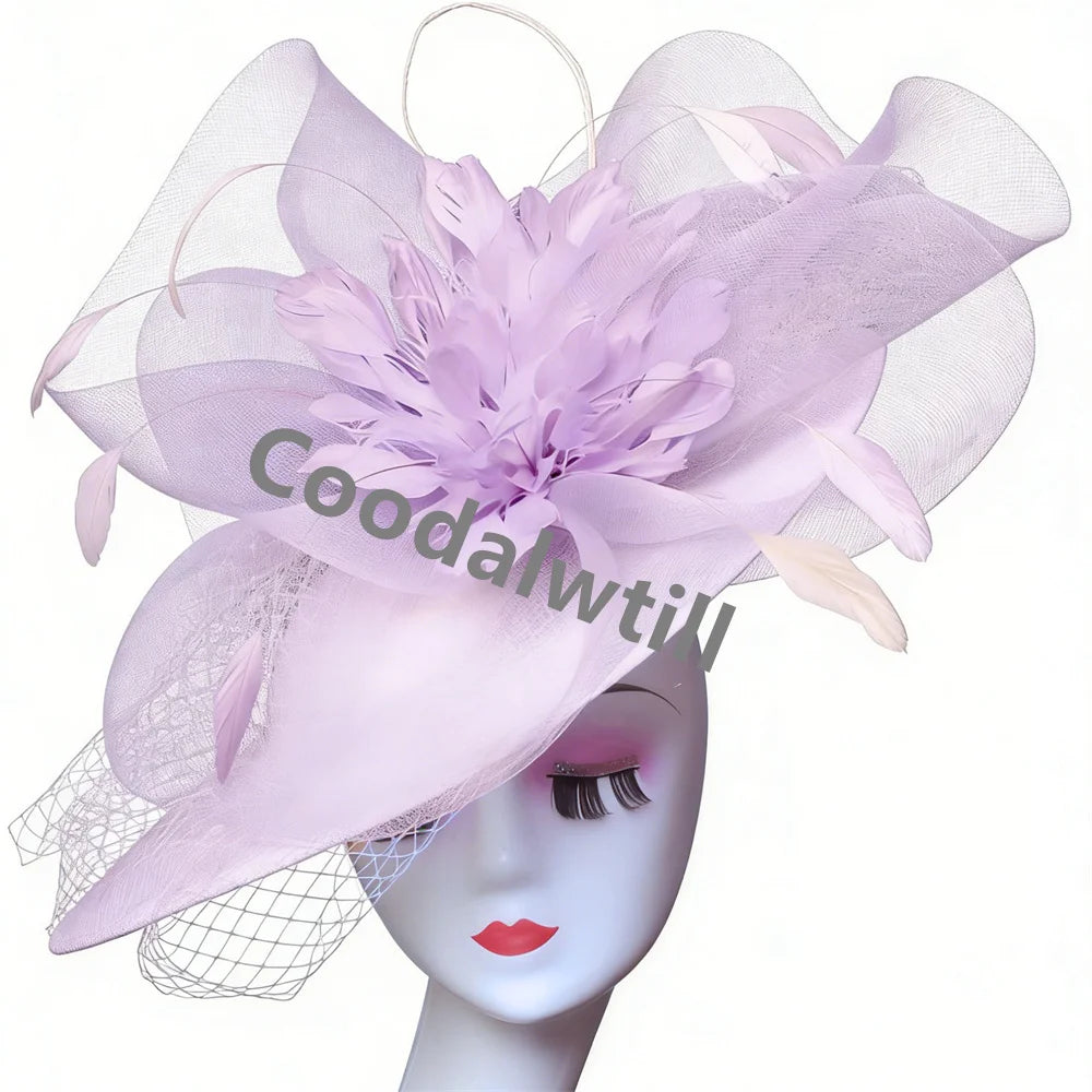Ladies Veils Feather Hair Pillbox Fascinator Hat Women Elegant Church Derby Big Headpiece Ladies Race Party Chapeau Cap Party