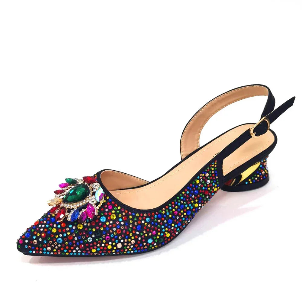 Elegant Women's Low Heels Italian Shoes And Bag Set