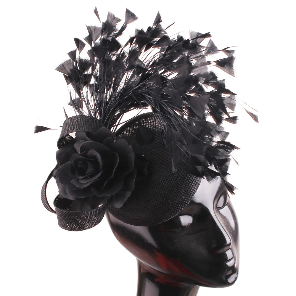 Women's Fascinator Hat With Rose Flower  Elegant Weddings Pillbox Cap Beautiful Luxury Derby Hat Chapeau