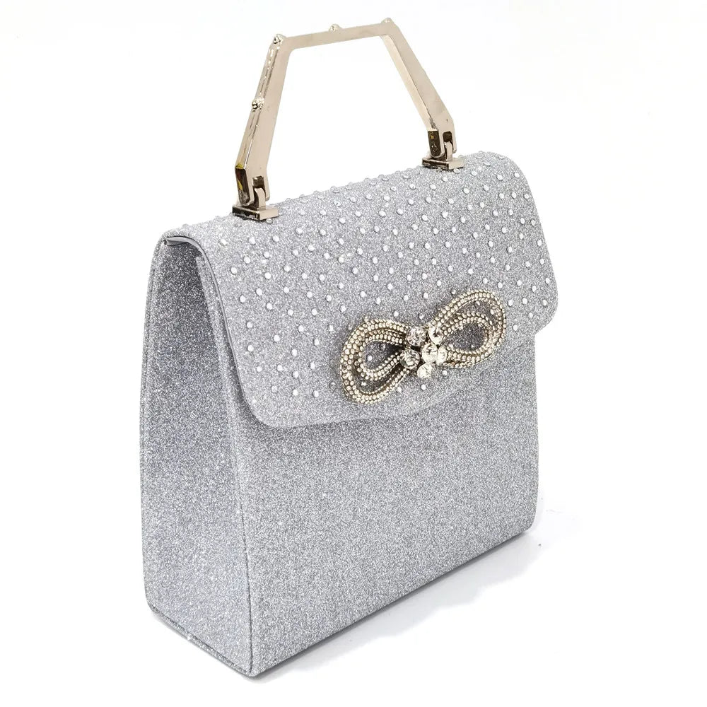Women's Rhinestone Bow Side Italian Party Shoes And Bags Set