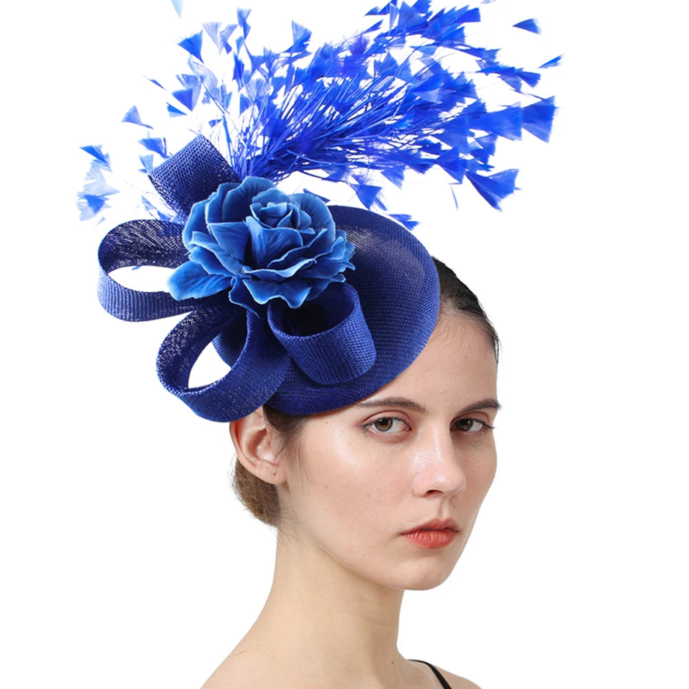 Purple Fascinator Hat For With Rose Flower  Elegant Weddings Pillbox Cap Beautiful Luxury Party Derby Hat Femme Mariage Chapeau
