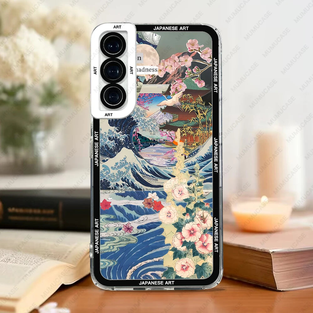 Phone Case For Samsung Galaxy S20 S21 S22 S23 S24 FE Plus Ultra A54 A53 A52 A34 5G TPU Soft Cover Japanese Art Stickers