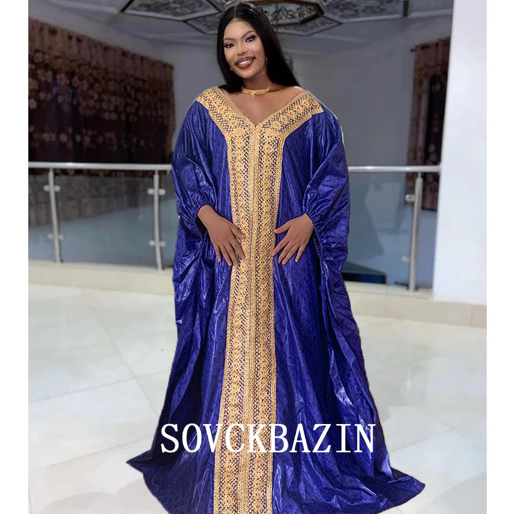 Red African Bazin Rich Dress Original Nigerian Basin BouBou Dashiki For Ankara Party Wedding Bride Robe Guipure Sewn Dress