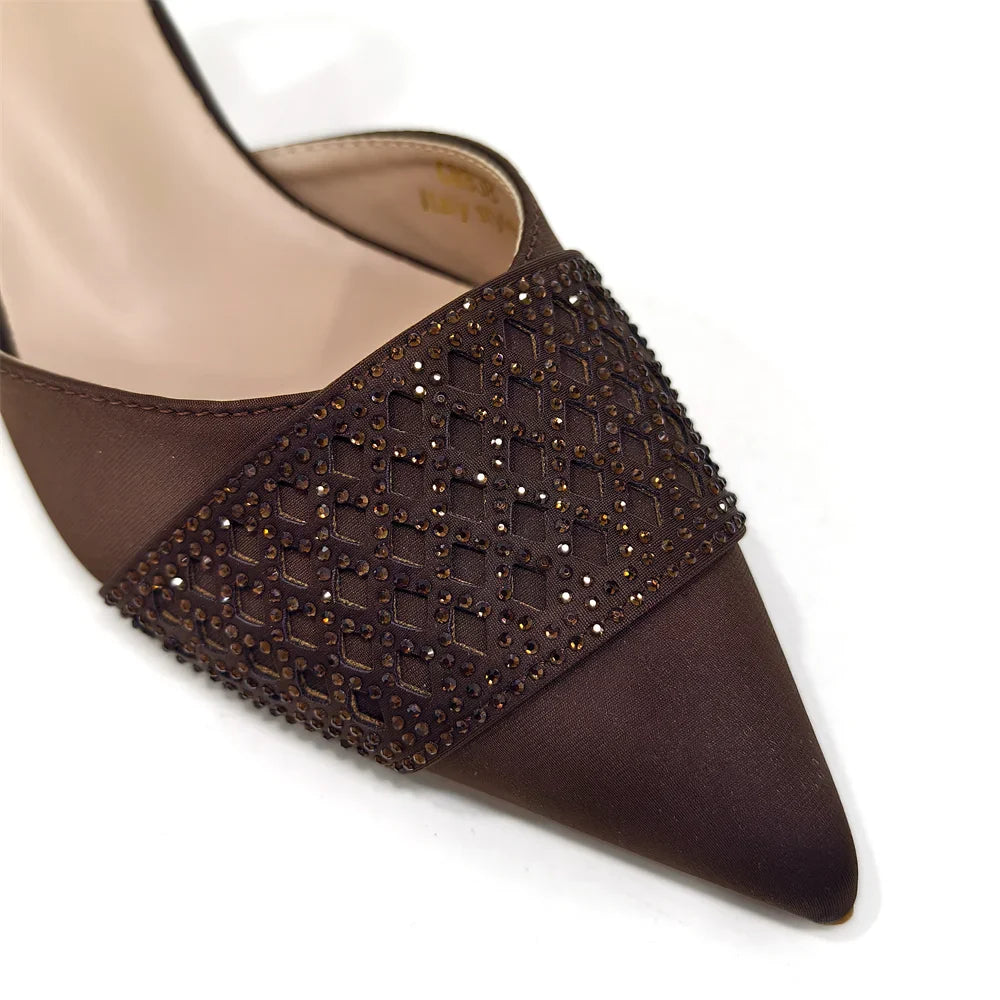 Women's Italian Party Shoes and Bag Set With Elegant Diamond Butterfly