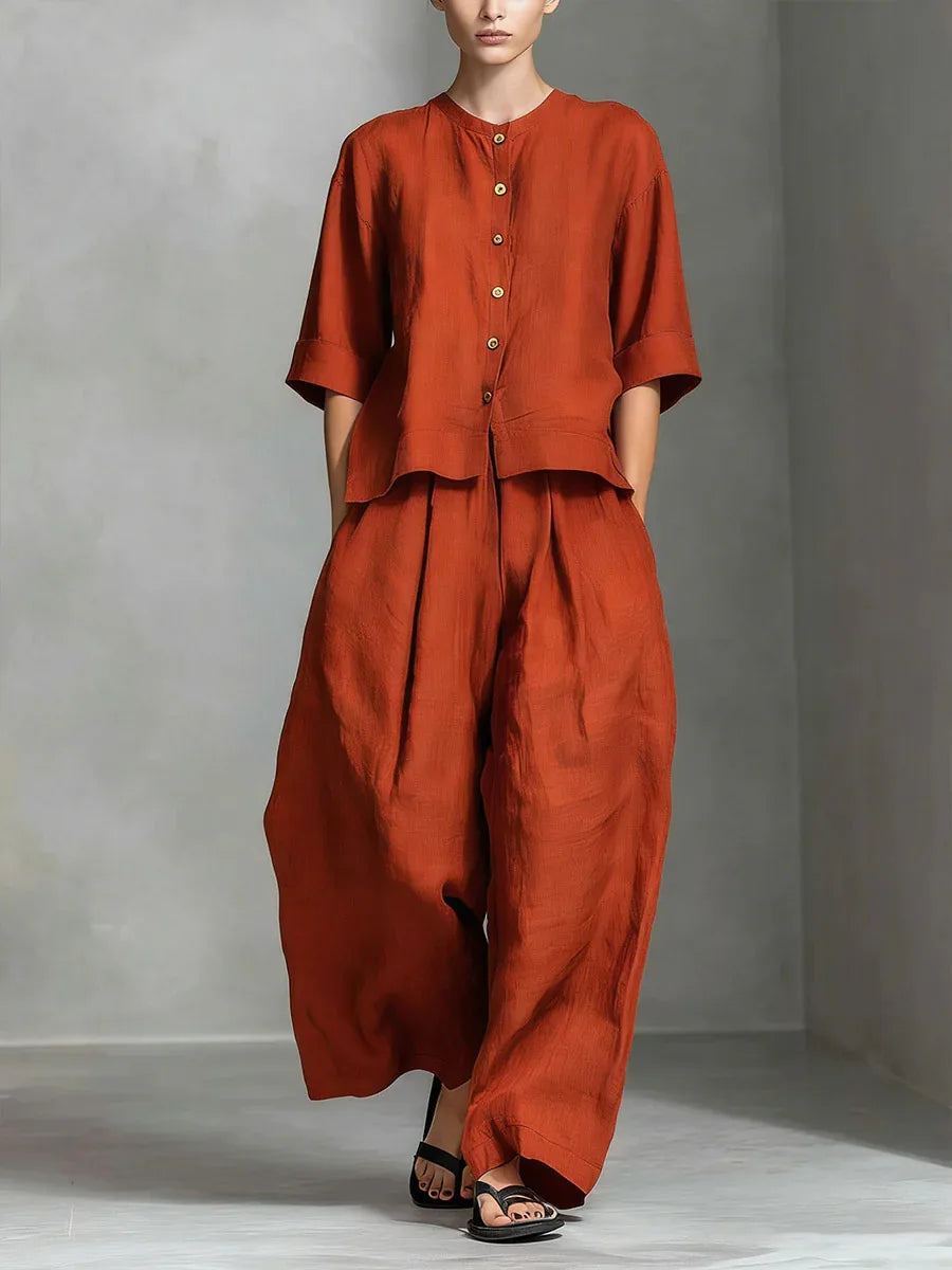 Women's Solid Colour Trouser Set | Elegant Loose 2-Piece Summer Suit | HotTrendyPicks