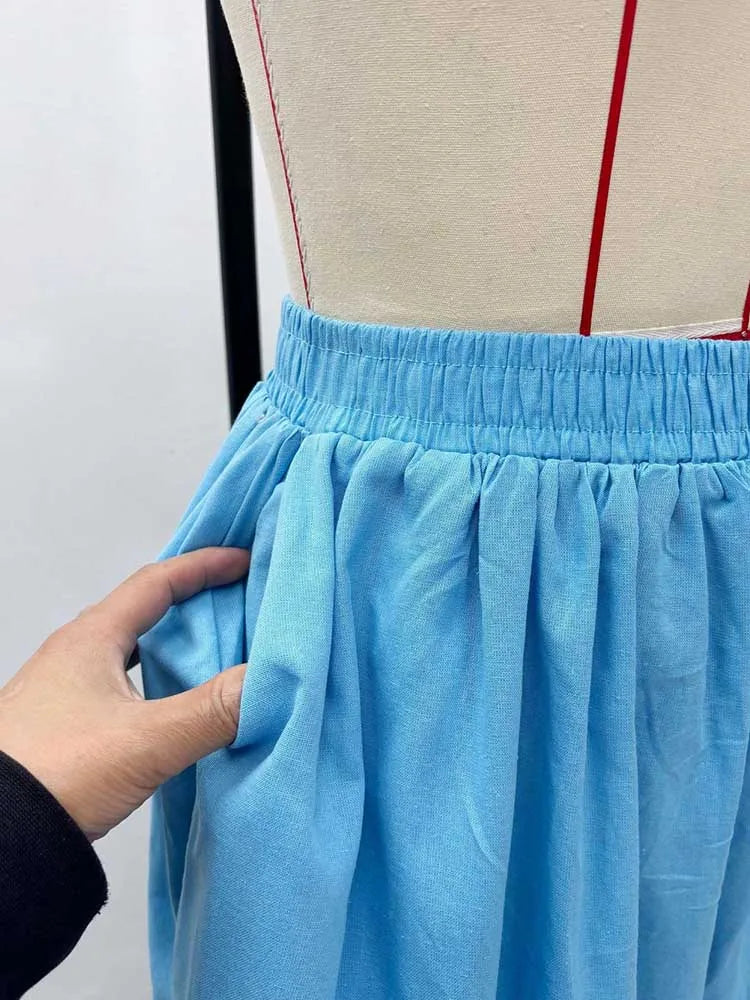 Sets for Women 2 Elegant Pieces Sky Blue Sleeveless Top and Wide Leg Pant Casual Loose Fit Summer Outfits Knit Pants Set