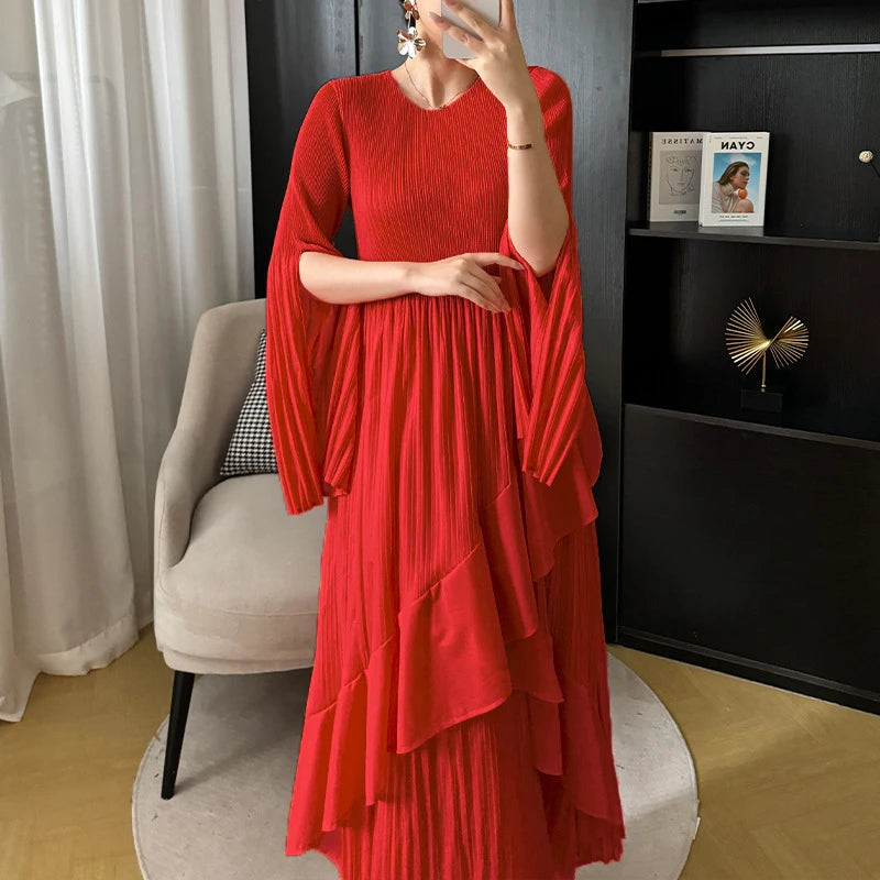 Women's Ruffled Solid Color Plus Size Long Dress