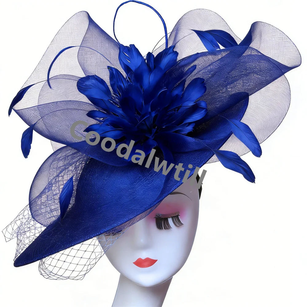 Ladies Veils Feather Hair Pillbox Fascinator Hat Women Elegant Church Derby Big Headpiece Ladies Race Party Chapeau Cap Party