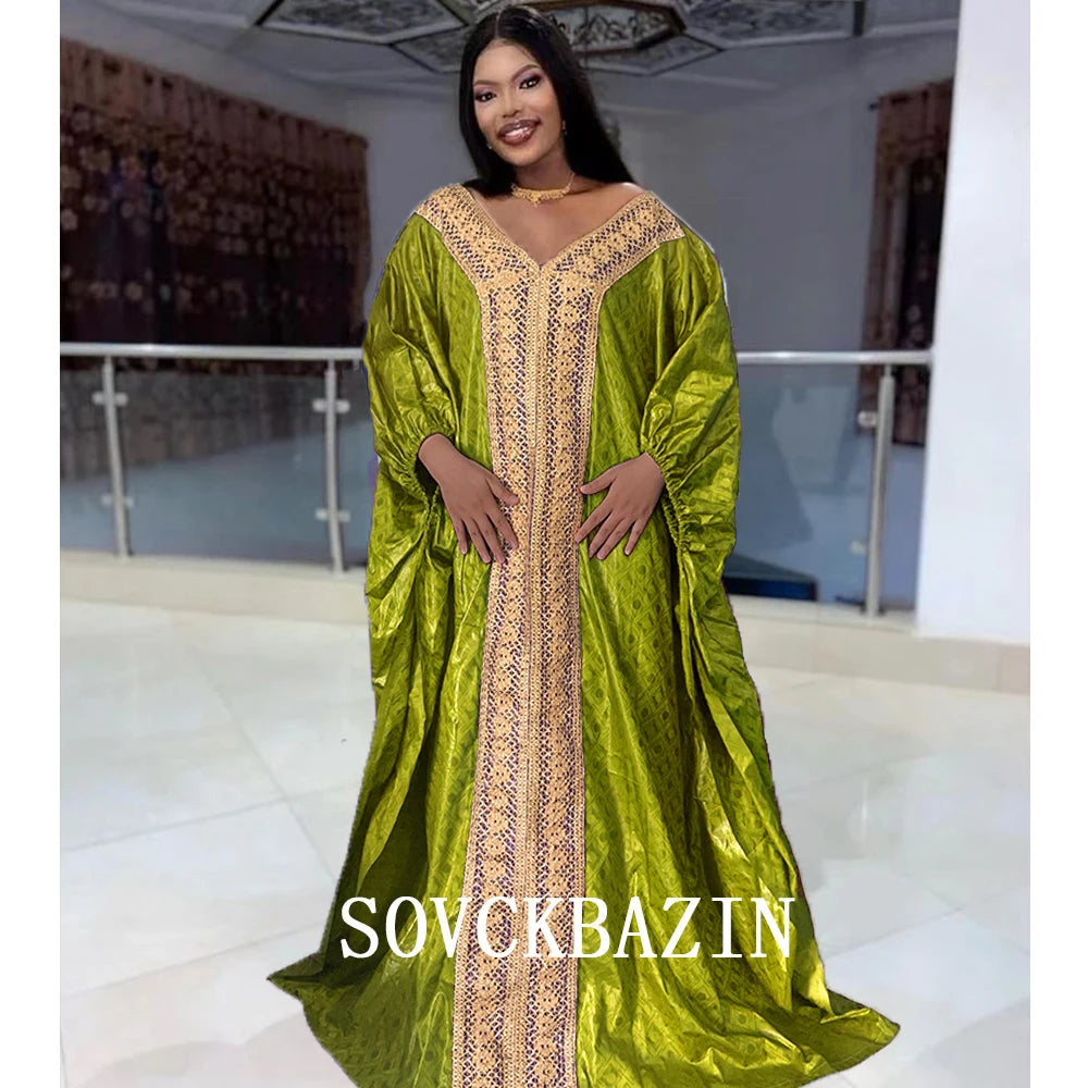 Red African Bazin Rich Dress Original Nigerian Basin BouBou Dashiki For Ankara Party Wedding Bride Robe Guipure Sewn Dress