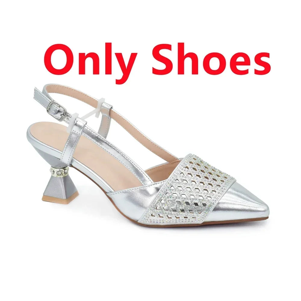 Matching Italian Shoe and Bag Decorated with Rhinestone for Women