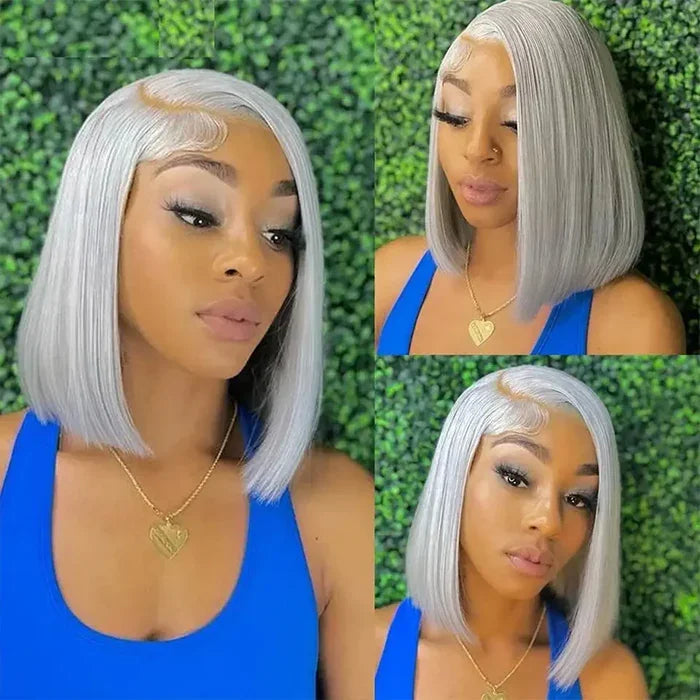 Silver Grey Lace Front Short Bob Wig Grey Colored Straight 13x4 HD Lace Front Wigs Human Hair 10 12 14 16 Inch For Black Women